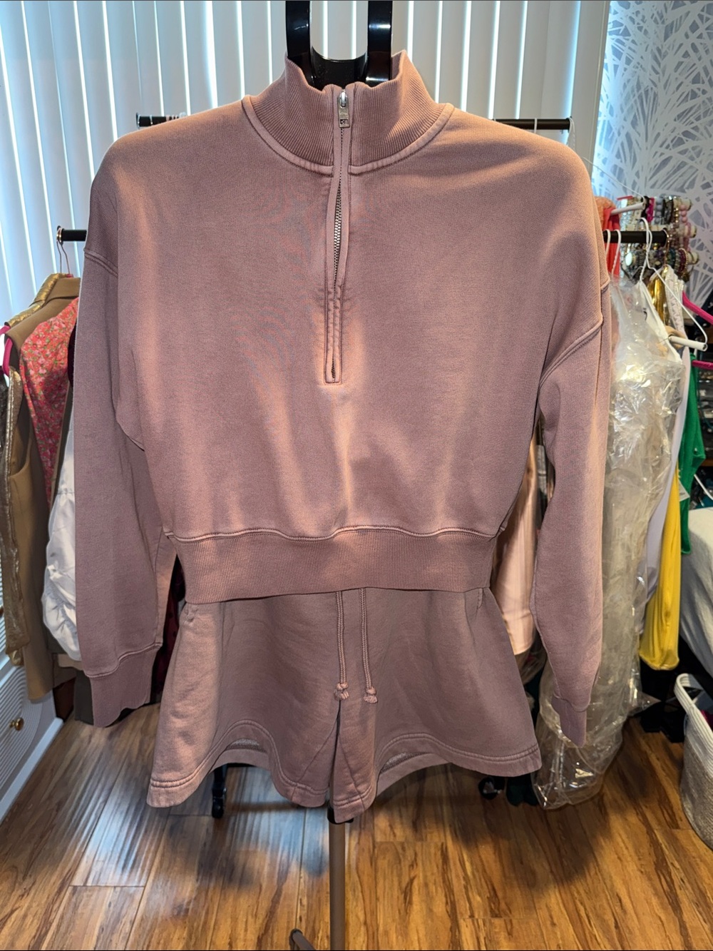 Aritzia Mauve Cropped Quarter-Zip Pullover with Shorts